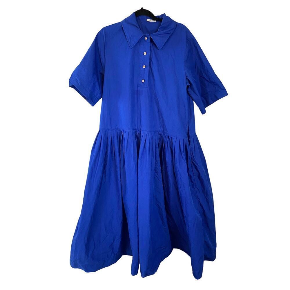 CO Cobalt Blue Collared Pleated Maxi Dress XL